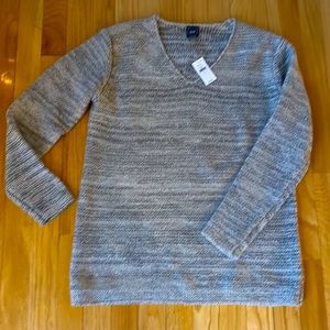 Sparkly Lurex V-Neck Light Grey Sweater